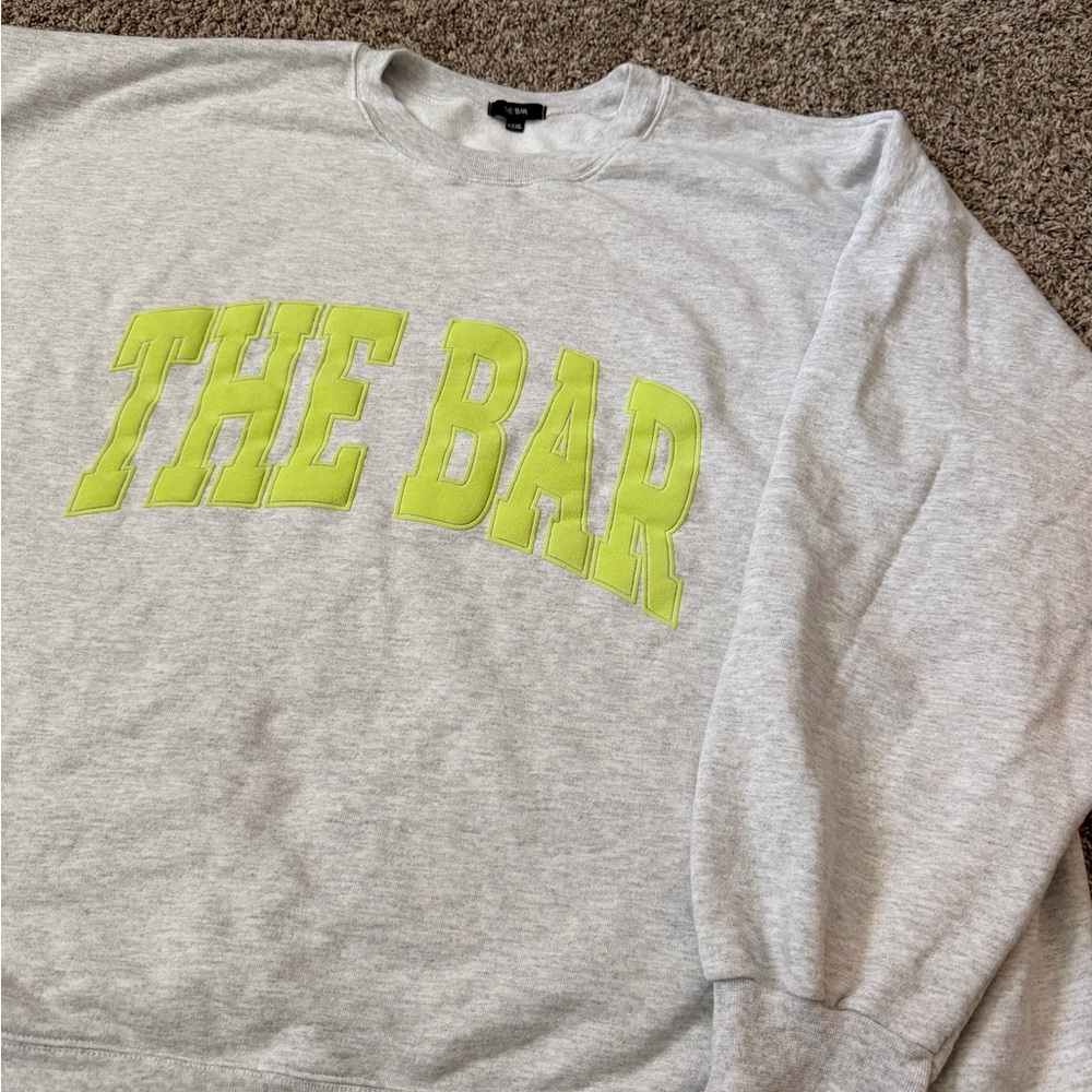The Bar Gray Sweater with Neon Yellow Logo